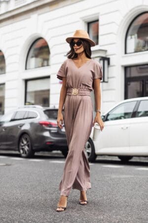 Kombinezon damski Hanna z szerokimi nogawkami złoty pasek fango