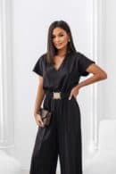 Kombinezon damski Hanna z szerokimi nogawkami złoty pasek czarny