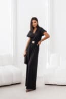 Kombinezon damski Hanna z szerokimi nogawkami złoty pasek czarny