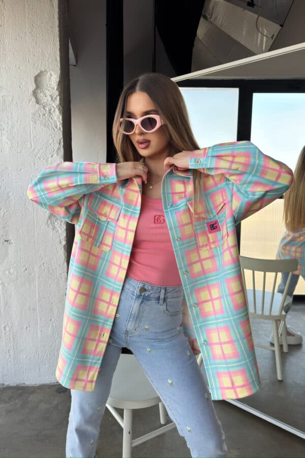 Koszula damska BG Sunshine | turkus-różowy