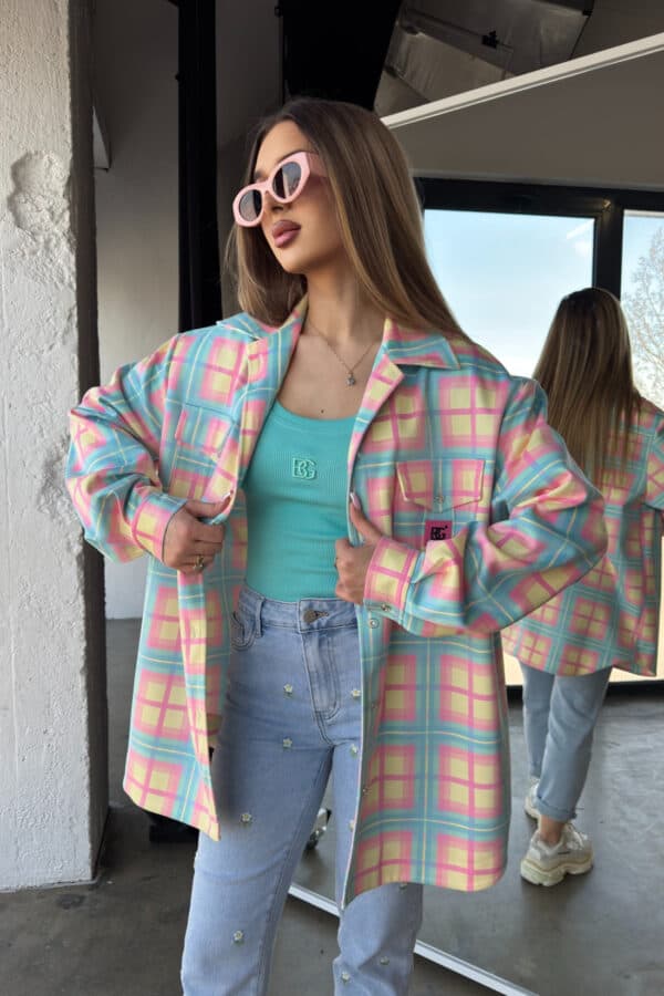 Koszula damska BG Sunshine | turkus-różowy