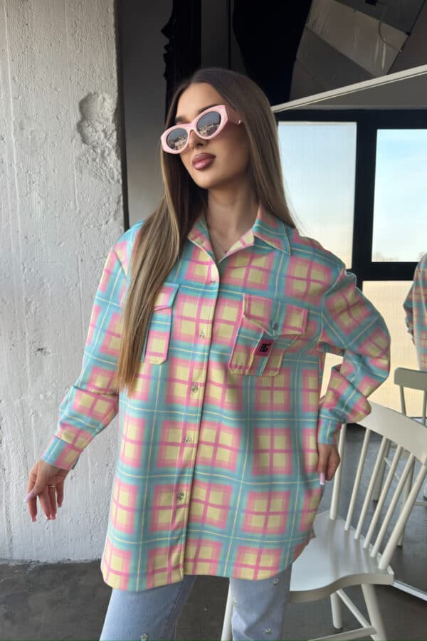 Koszula damska BG Sunshine | turkus-różowy