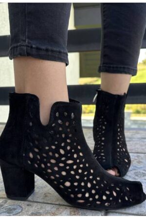Botki ażur czarne zamsz Exquisite 1184