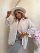 Koszula OVER bawełna kwiatuszki - ecru