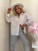 Koszula OVER bawełna kwiatuszki - ecru