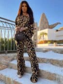 Komplet LUXE print pantera – beżowo-czarna