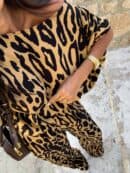 Komplet LUXE print pantera – beżowo-czarna