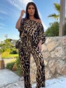 Komplet LUXE print pantera – beżowo-czarna