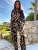 Komplet LUXE print pantera – beżowo-czarna