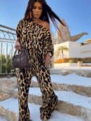 Komplet LUXE print pantera – beżowo-czarna