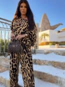 Komplet LUXE print pantera – beżowo-czarna