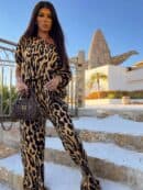 Komplet LUXE print pantera – beżowo-czarna