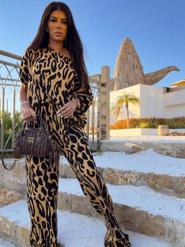 Komplet LUXE print pantera – beżowo-czarna