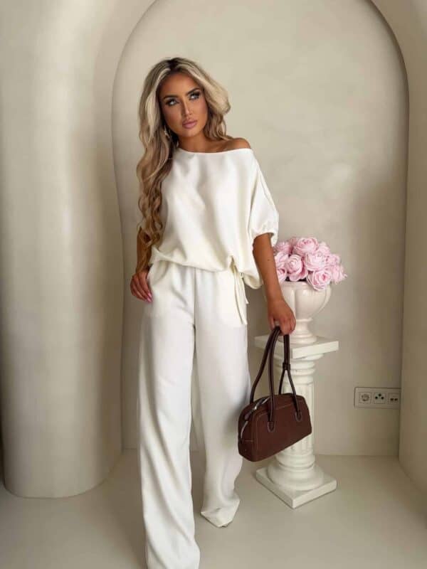 Komplet LUXE prążek – ecru