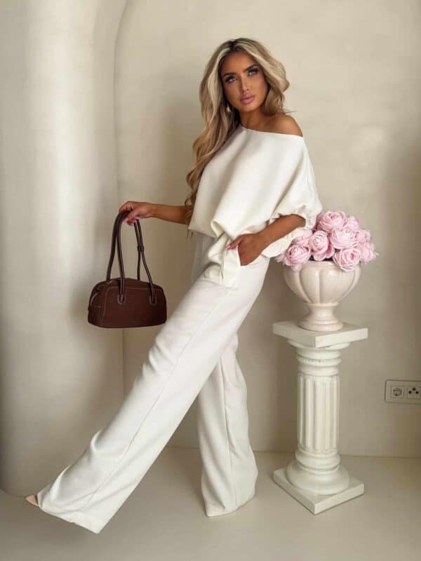 Komplet LUXE prążek – ecru