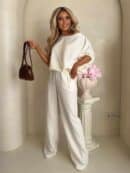 Komplet LUXE prążek – ecru