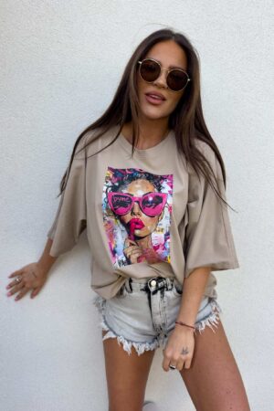 T-shirt PINK - ciemny beż