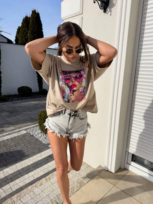 T-shirt PINK - ciemny beż