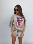 T-shirt PINK - ciemny beż