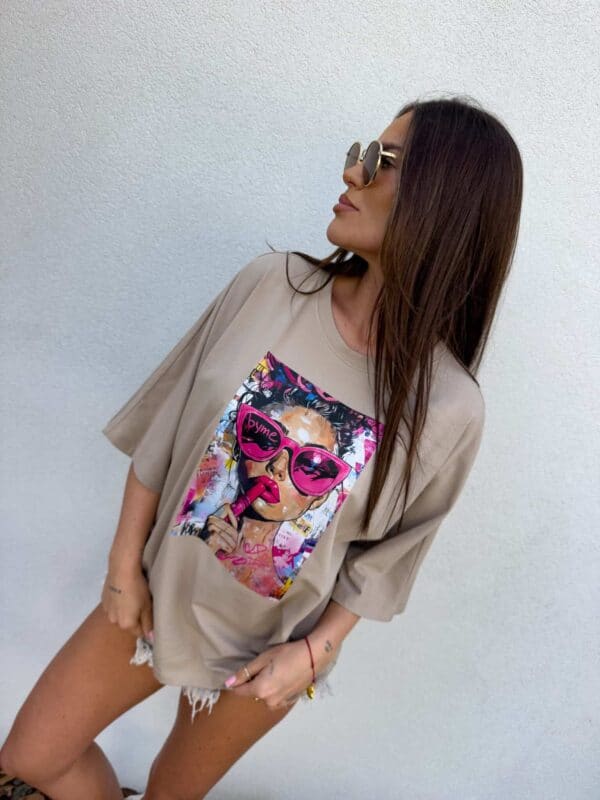 T-shirt PINK - ciemny beż