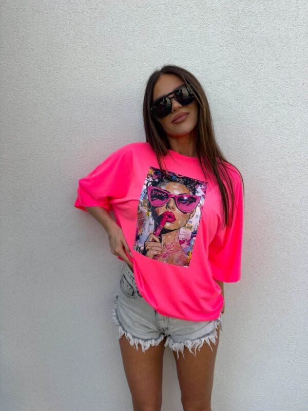 T-shirt PINK - neon róż