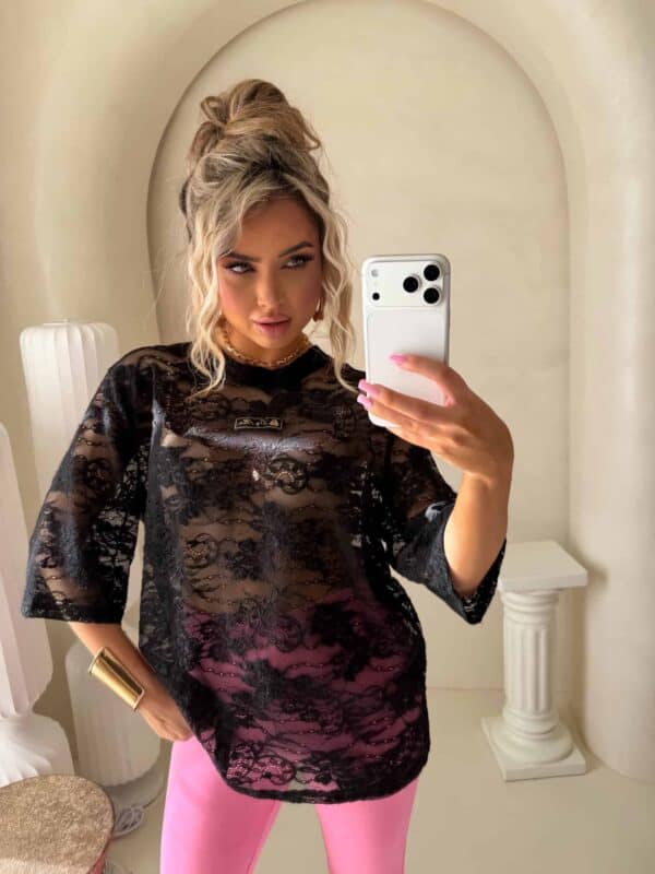 Bluzka MARMARIS koronka print big flowers – czarna