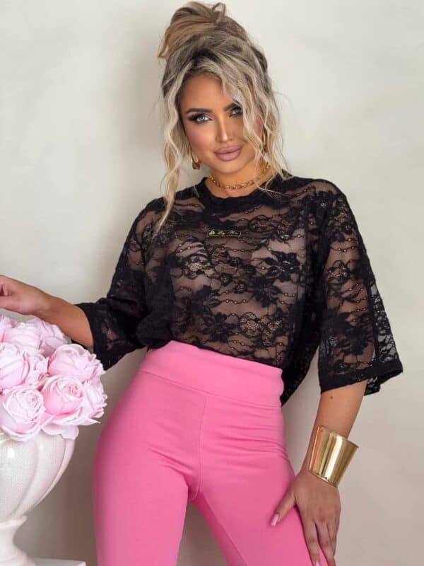 Bluzka MARMARIS koronka print big flowers – czarna