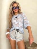 Bluzka MARMARIS koronka print big flowers – błękitna