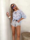 Bluzka MARMARIS koronka print big flowers – błękitna