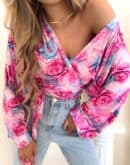 Bluzka KAIRA print róża – fuksja