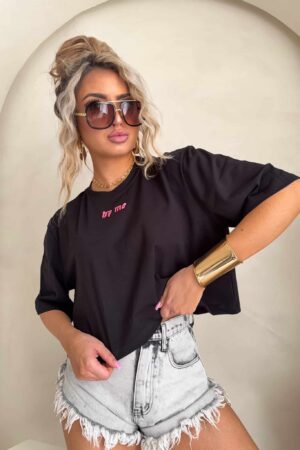 T-shirt pudełkowy ALLO - czarny