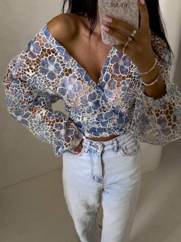 Kimono AŻUROWE  - niebieski