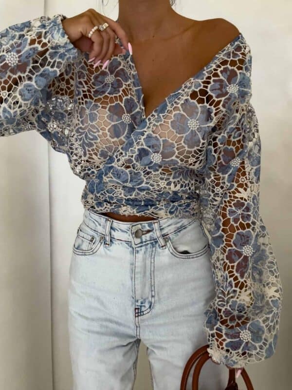 Kimono AŻUROWE  - niebieski