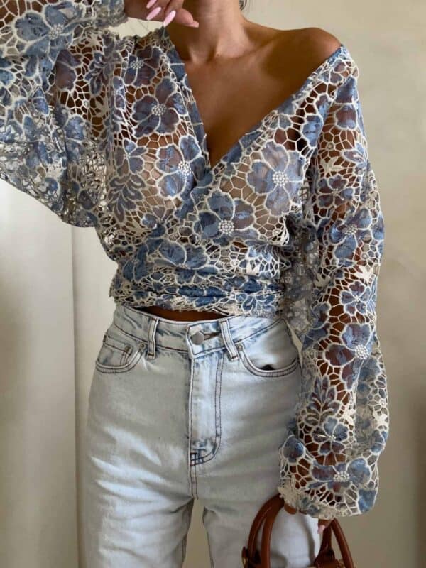 Kimono AŻUROWE  - niebieski