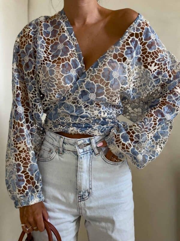 Kimono AŻUROWE  - niebieski