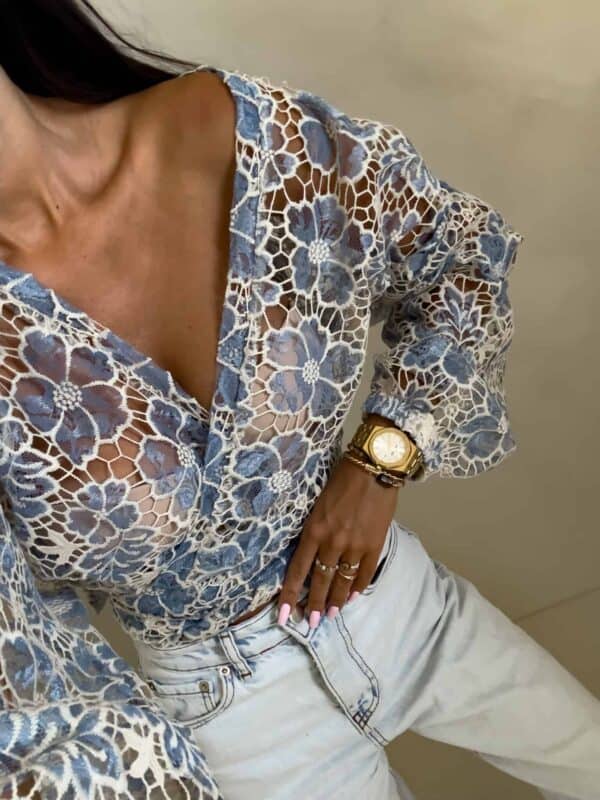 Kimono AŻUROWE  - niebieski