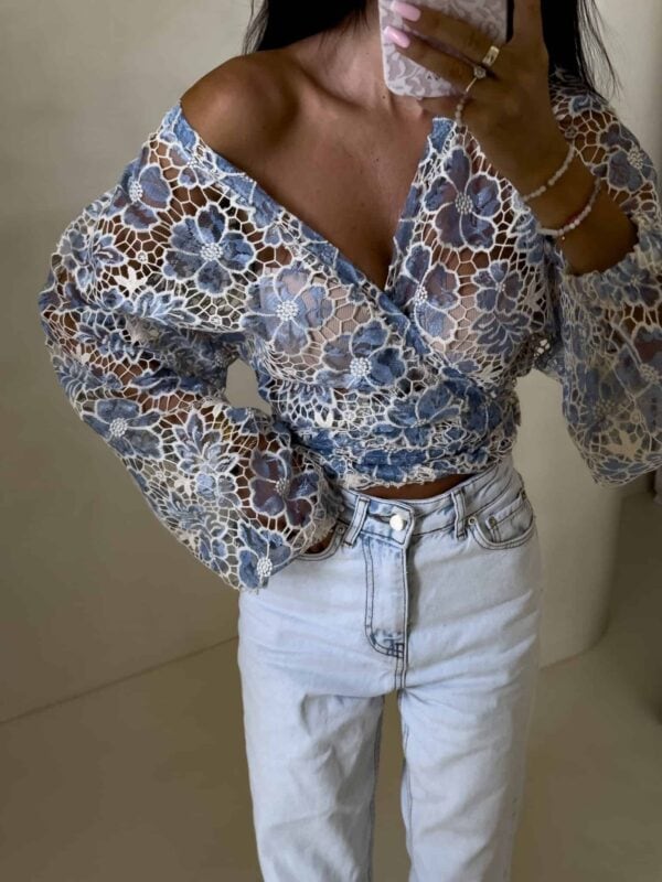 Kimono AŻUROWE  - niebieski