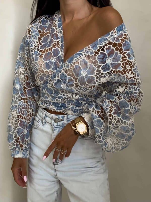 Kimono AŻUROWE  - niebieski