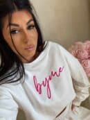 Bluza dresowa LOGO  – ecru-różowy