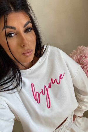 Bluza dresowa LOGO  – ecru-różowy