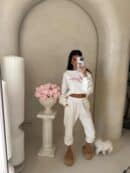 Bluza dresowa LOGO  – ecru-różowy