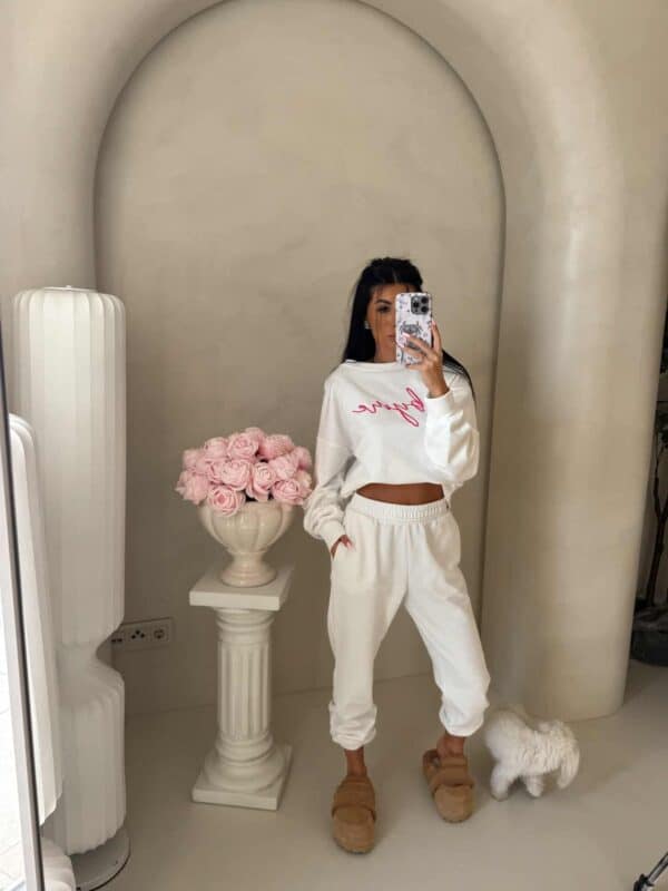 Bluza dresowa LOGO  – ecru-różowy