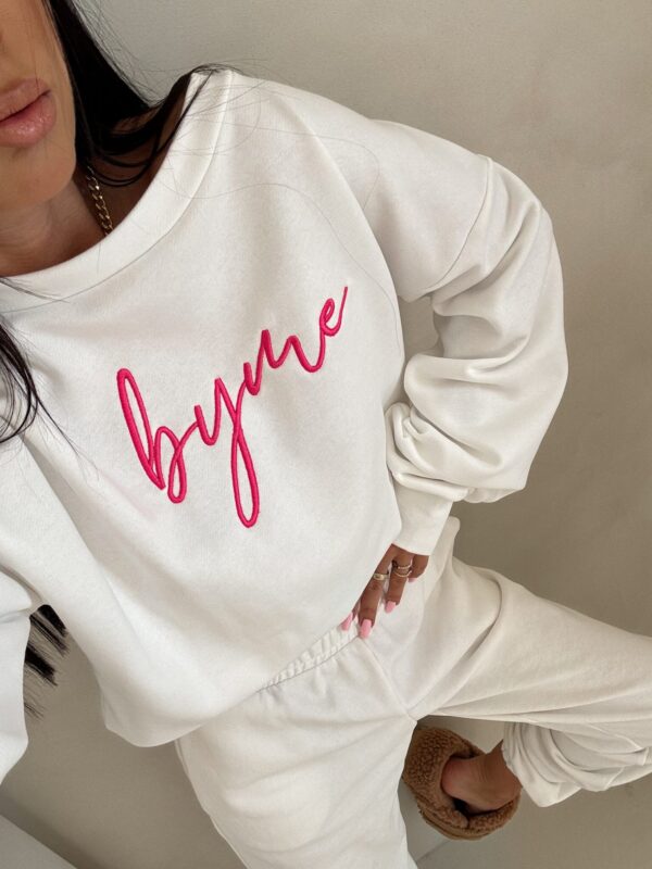 Bluza dresowa LOGO  – ecru-różowy