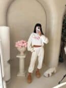 Bluza dresowa LOGO  – ecru-różowy