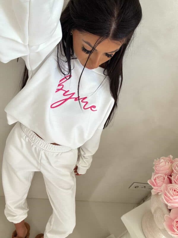 Bluza dresowa LOGO  – ecru-różowy