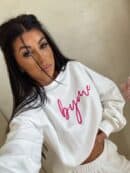 Bluza dresowa LOGO  – ecru-różowy