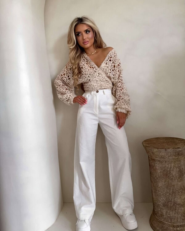 Kimono AŻUROWE NEW koła - jasny beż