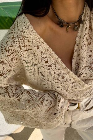 Kimono AŻUROWE romby - jasny beż