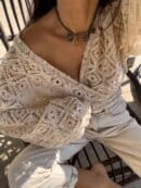 Kimono AŻUROWE romby - jasny beż