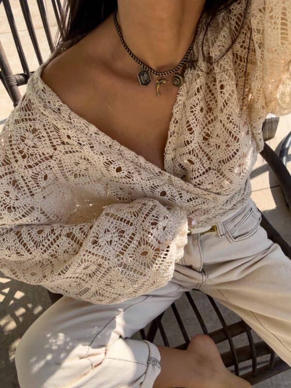 Kimono AŻUROWE romby - jasny beż